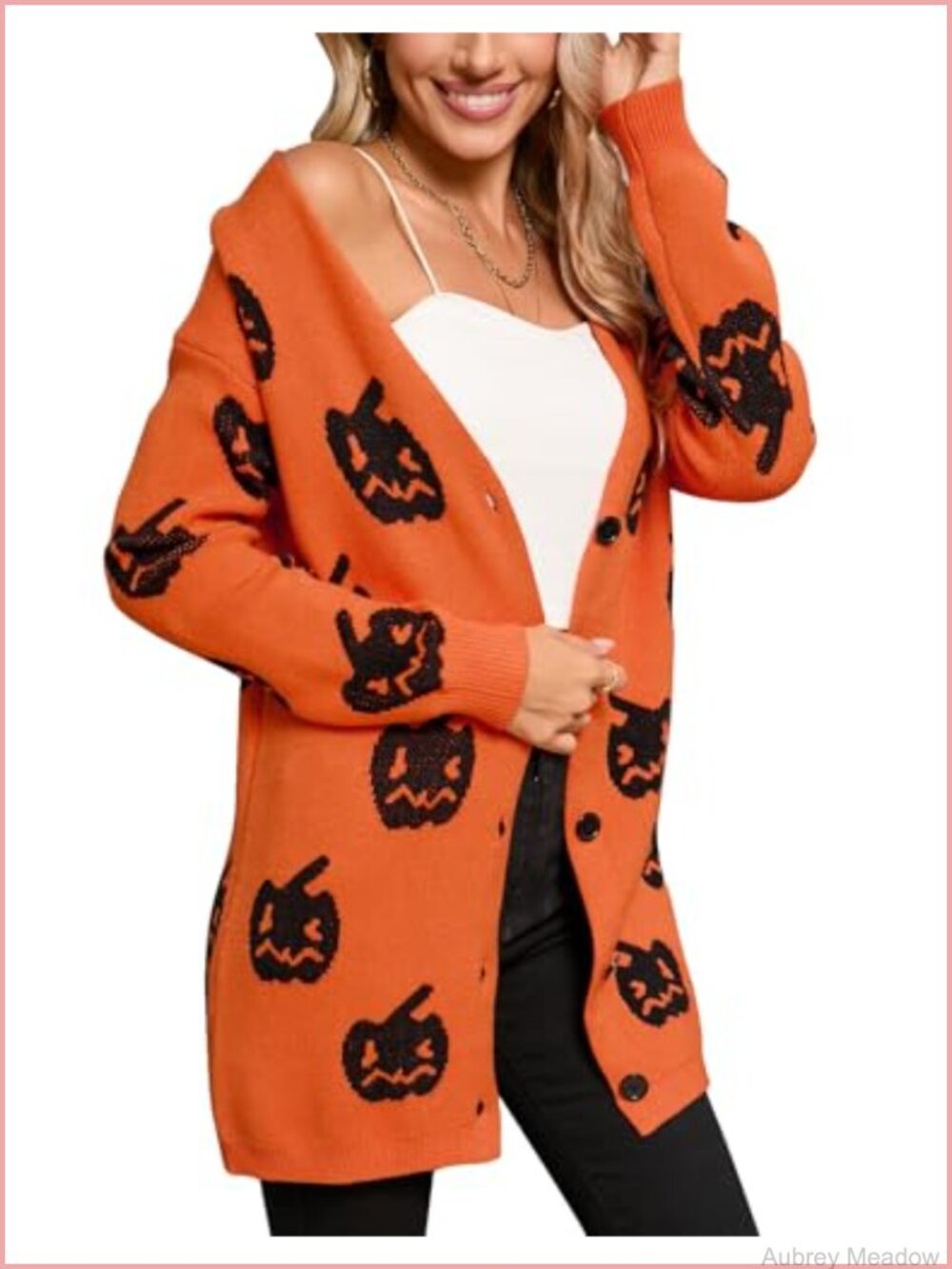 Cable Knit Halloween Pumpkin Cardigan Button Down Long Sleeve Loose Casual